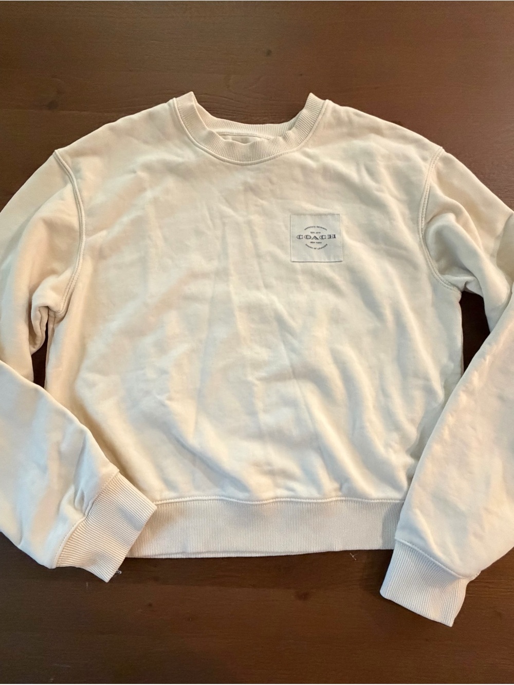 Coach Cream/Off-White Logo Patch Crewneck Sweatshirt Women's Small